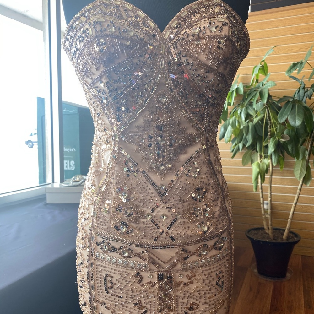 Tony Bowls Nude Mini Sequin Formal Dress